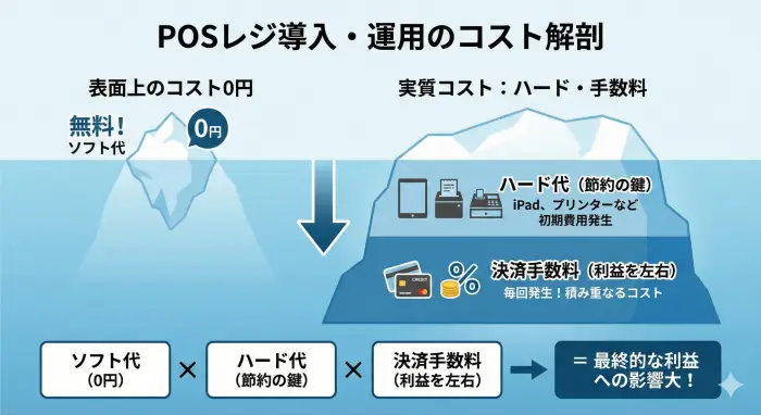 ソフト代（0円）× ハード代（節約の鍵）× 決済手数料（利益を左右）の関係性を可視化